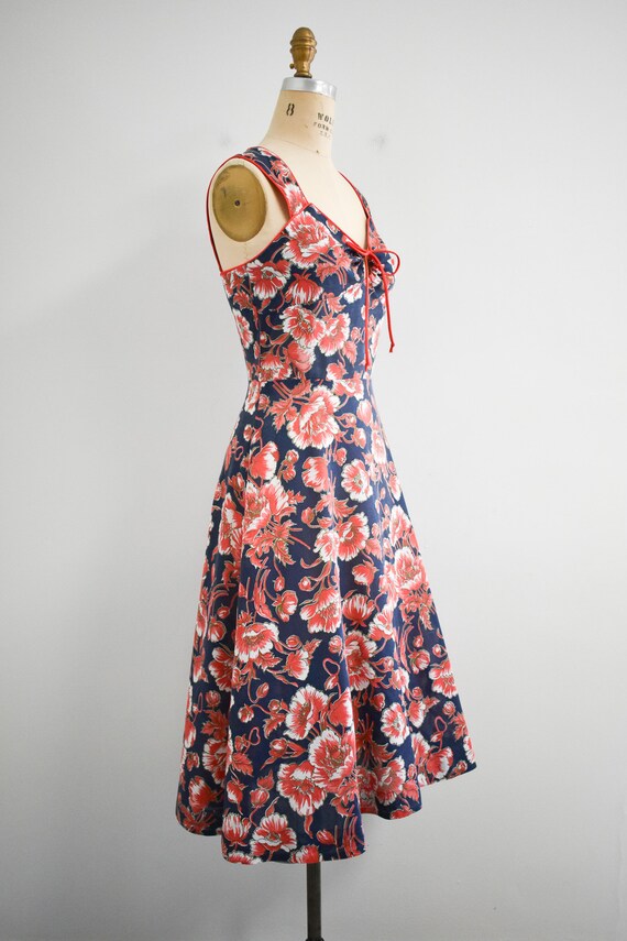 1970s Red and Navy Floral Dress - image 4