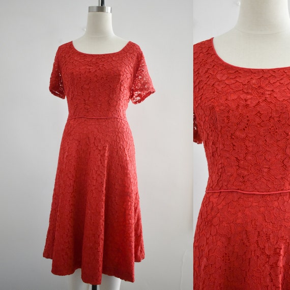 1950s Red Lace Dress - image 1