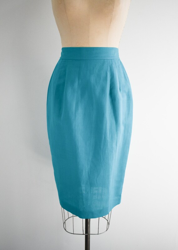 1980s Teal Pencil Skirt - image 4