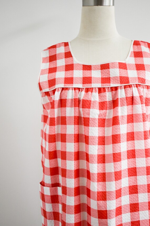 1980s Red and White Gingham House Dress - image 2