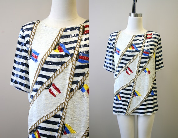 1990s Nautical Sequin Blouse