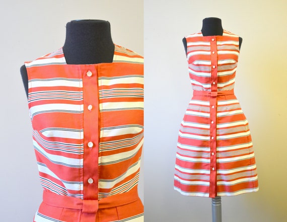 1960s Pat Premo Red Striped Dress