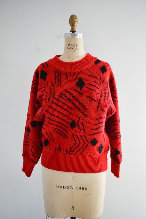 1980s Red and Black Geometric Sweater - image 2