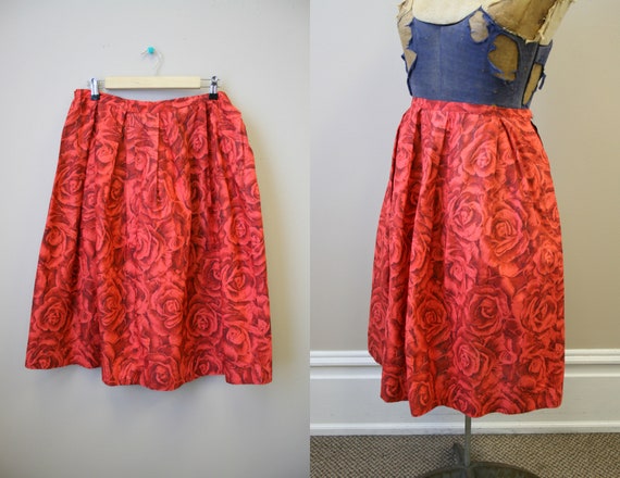 1960s Red Rose Pleated Skirt