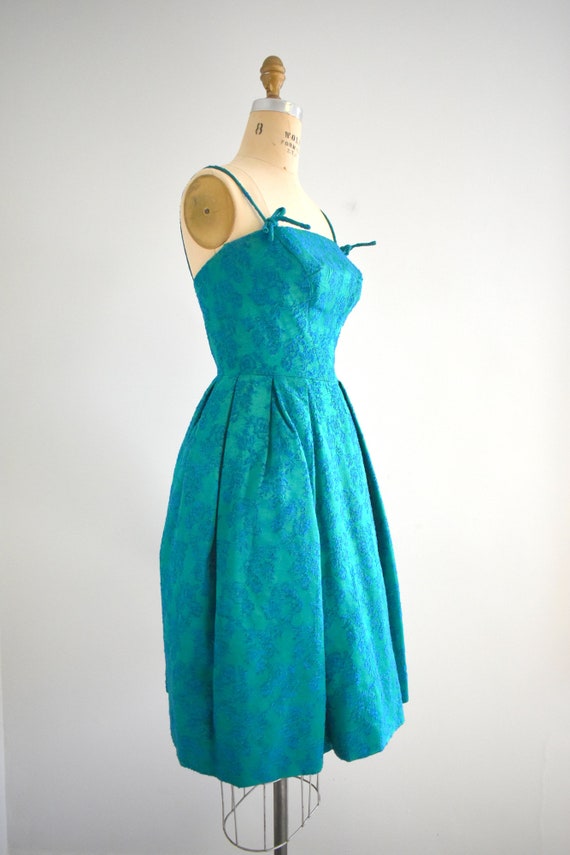 1950s/60s Rappi Green and Blue Brocade Party Dress - image 4