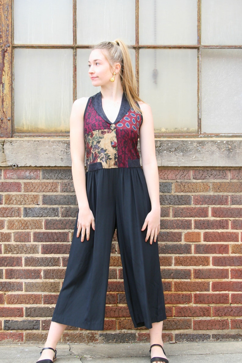 1990s Menswear Inspired Patchwork Cropped Jumpsuit
