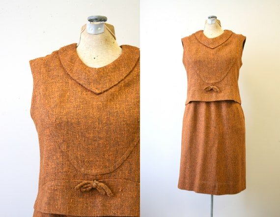 1950s Wilshire of Boston Orange Tweed Skirt Set