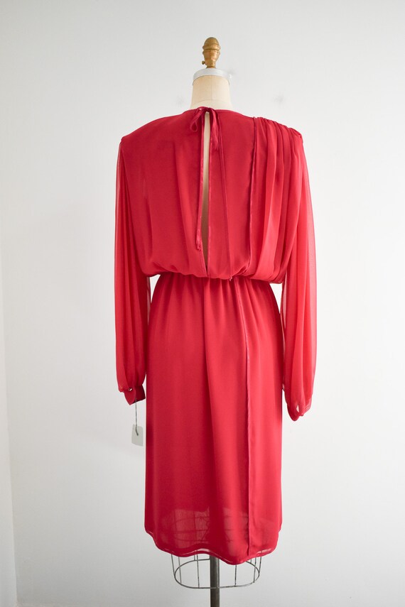 1970s/80s NOS Cranberry Chiffon Midi Dress - image 5