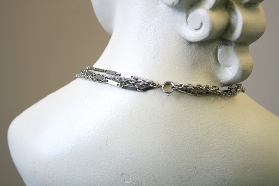 1960s Silver Chain Necklace with Chain Tassel Pen… - image 4