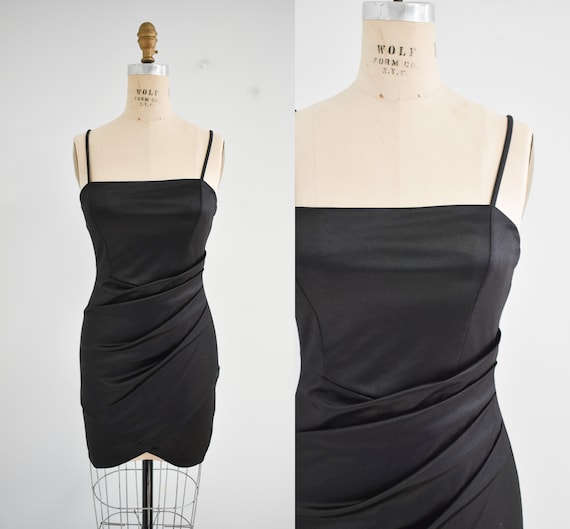 1990s/Y2K Black Stretch Satin Mini Dress - image 1