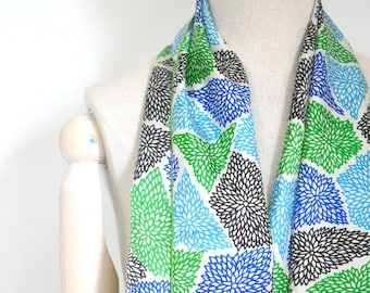 1960s Ray Strauss Green and Blue Silk Scarf