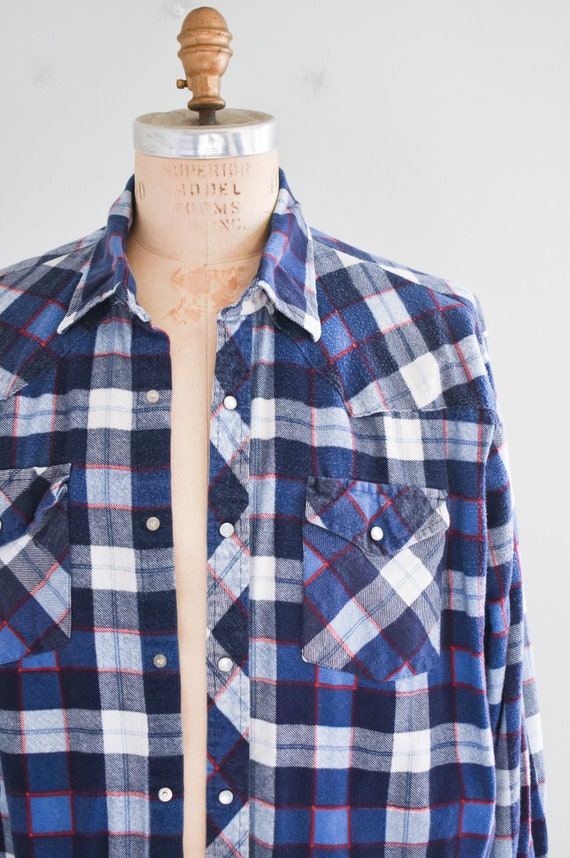 1970s/80s Blue Plaid Flannel Shirt - image 2