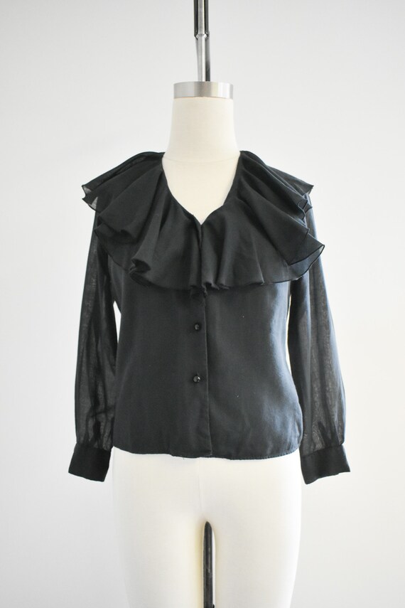 1960s Black Ruffled Blouse - image 2