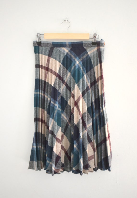 1970s Blue Plaid Midi Skirt - image 2