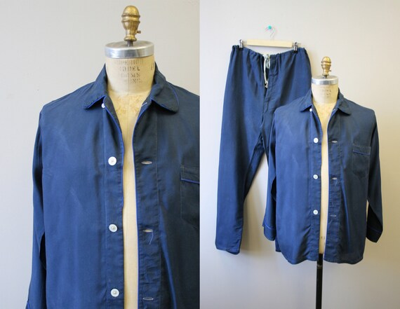 1940s Rensello Navy Silk Men's Pajamas