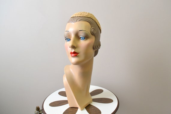 1930s Cream Straw Juliet Cap - image 3