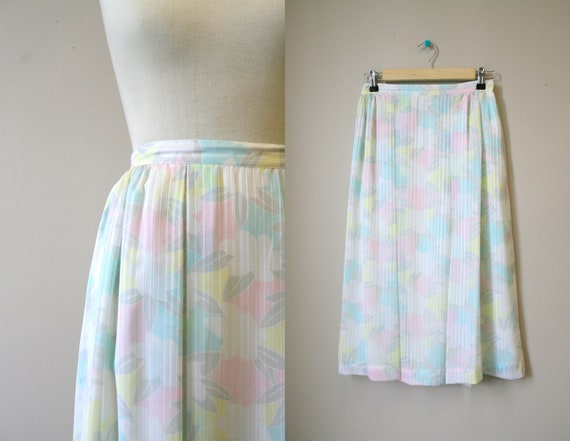 1980s Pastel Floral Midi Skirt