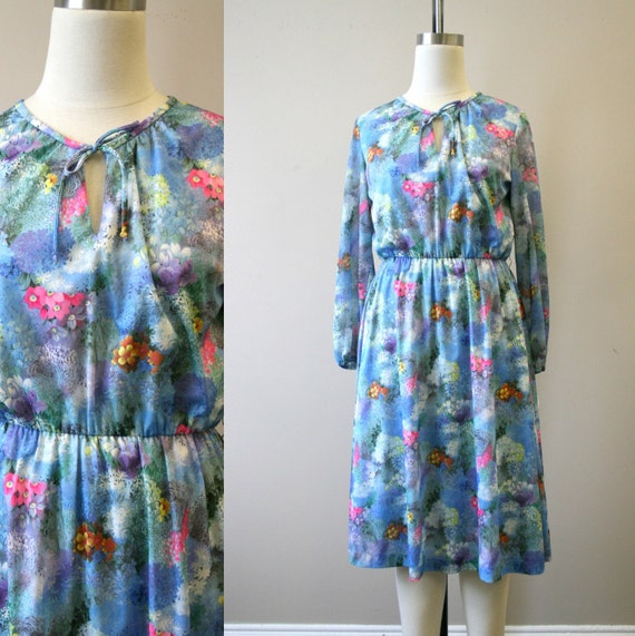 1970s Floral Knit Dress - image 1