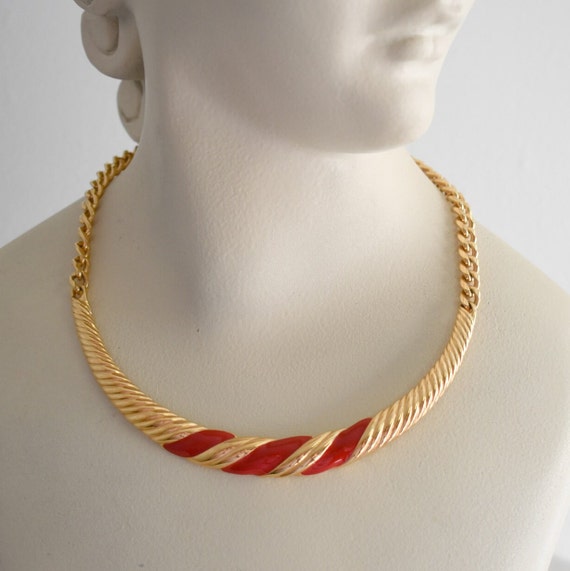 1970s Monet Red and Gold Choker Necklace