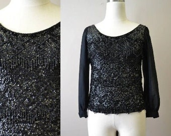 1960s May Company Black Sequin/Bead Sweater