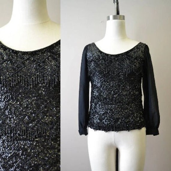 1960s May Company Black Sequin/Bead Sweater