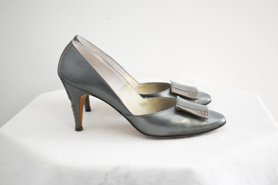 1950s Tura Gino Pewter Leather and Suede Heels, S… - image 3