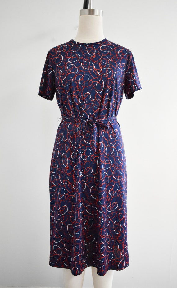 1970s Navy, Red, and White Ring Print Dress and J… - image 5