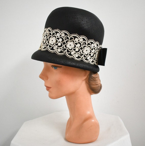 1960s Miss Eileen Black Straw Mod Hat