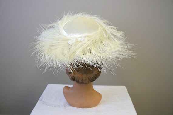 1950s Cream Feather Cartwheel Hat