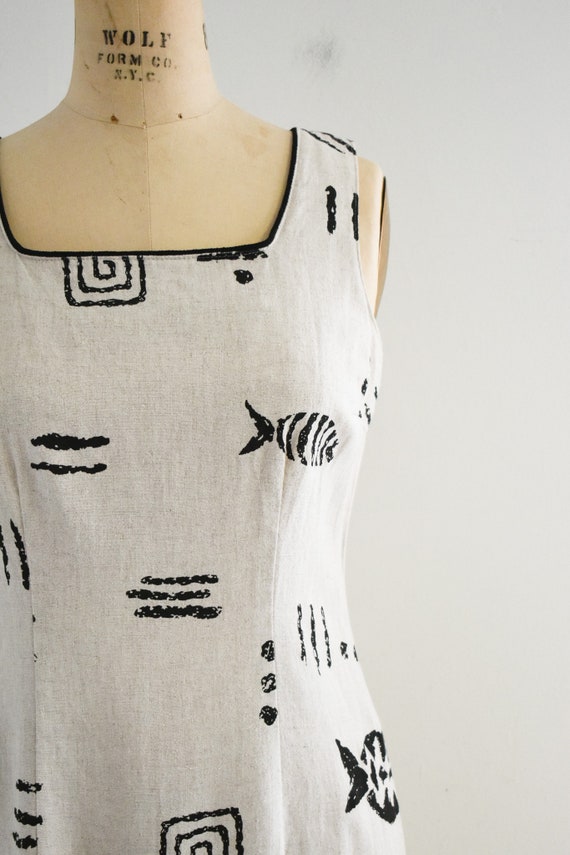 1990s Beige and Black Abstract Sheath Dress - image 3