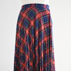 1970s/80s Navy and Red Plaid Pleated Skirt
