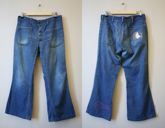1950s/60s Sailor Jeans with Hippie Embroidery and