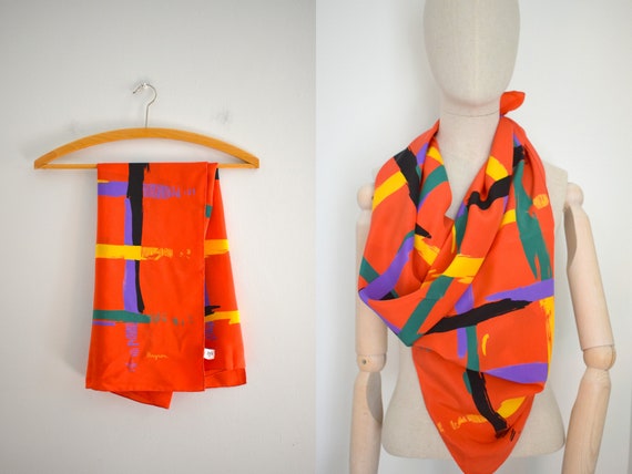 1960s Bayron Red Brushstroke Silk Scarf - image 2