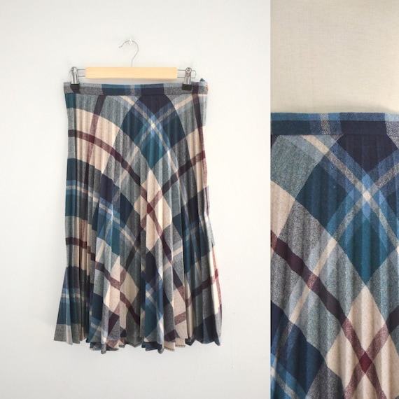 1970s Blue Plaid Midi Skirt - image 1