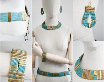 1980s Leather Belt, Necklace, Bracelet, and Earrings Set