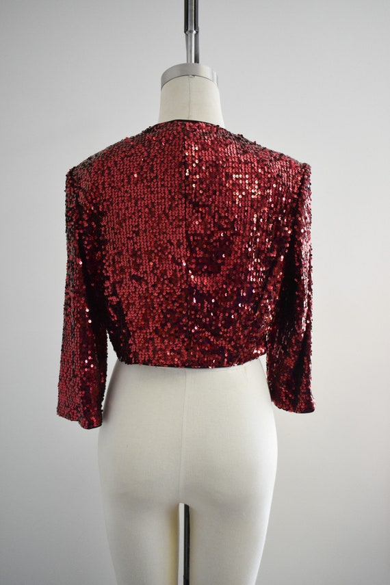 1990s Deep Red Sequin Bolero - image 5