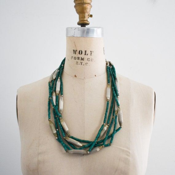1970s/80s Green Wooden Bead Necklace - image 1