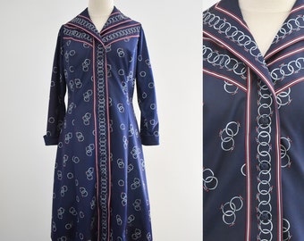 1970s Leslie Pomer Navy Knit Dress