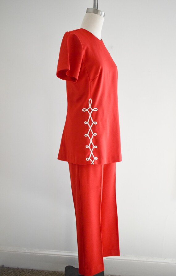 1970s Red Polyester Knit Pants Suit - image 4