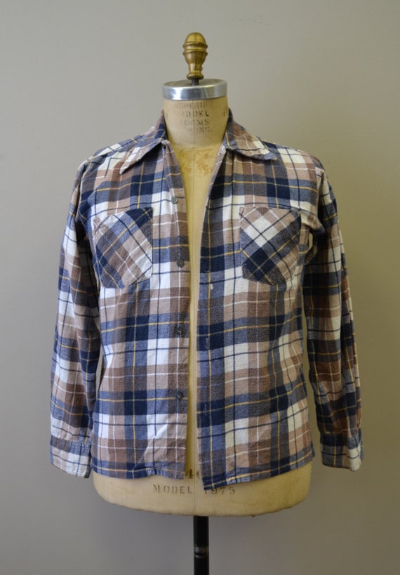 1980s Brown Plaid Flannel Shirt - image 2
