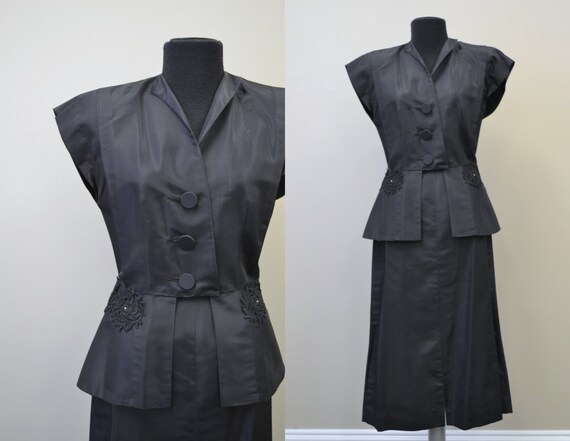 1940s Jo-Dee Black Taffeta Two Piece Set