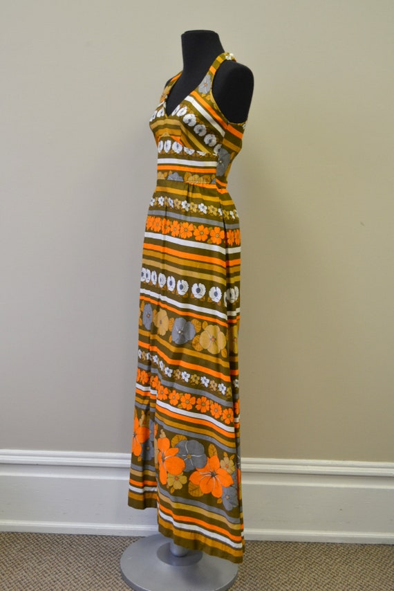 1960s Orange Striped Halter Maxi Dress - image 4