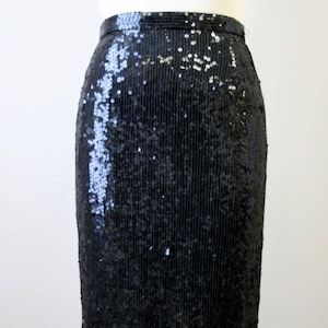 1980s Scarlet Rage Black Sequin Pencil Skirt