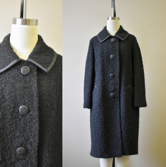 1960s Forstmann Black Wool Boucle Coat