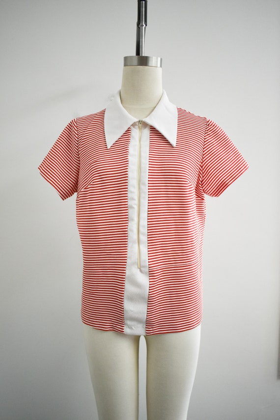 1970s Red and White Striped Knit Shirt - image 3