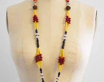 1970s Multi-Color Shell and Wooden Bead Necklace