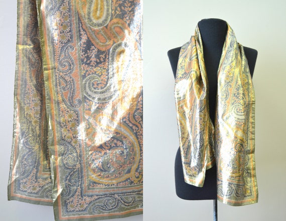 1980s Metallic Paisley Scarf