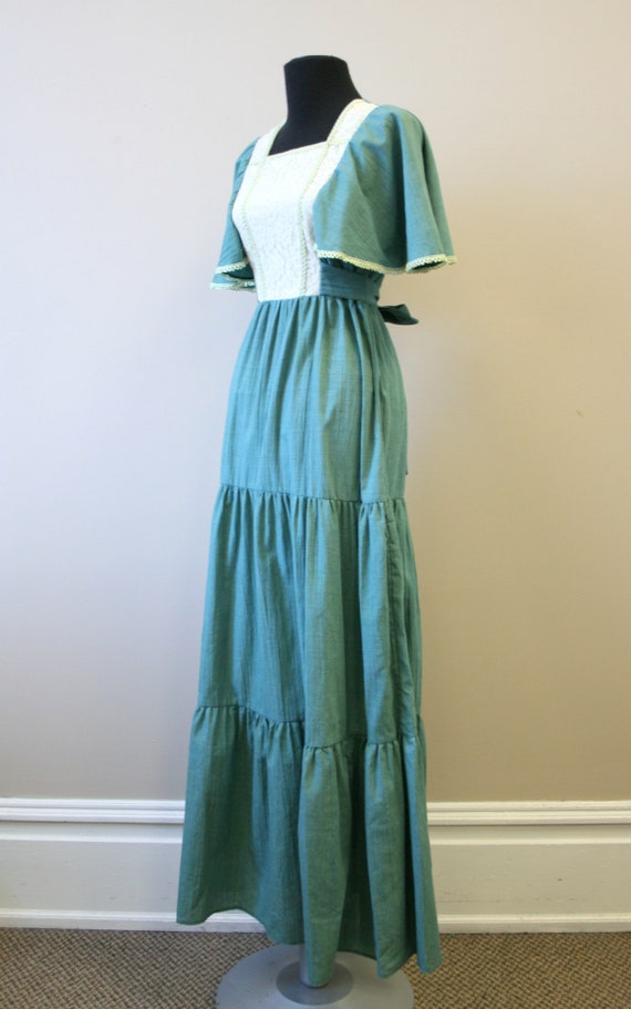 1970s Peggy Barker Green Prairie Maxi Dress - image 4