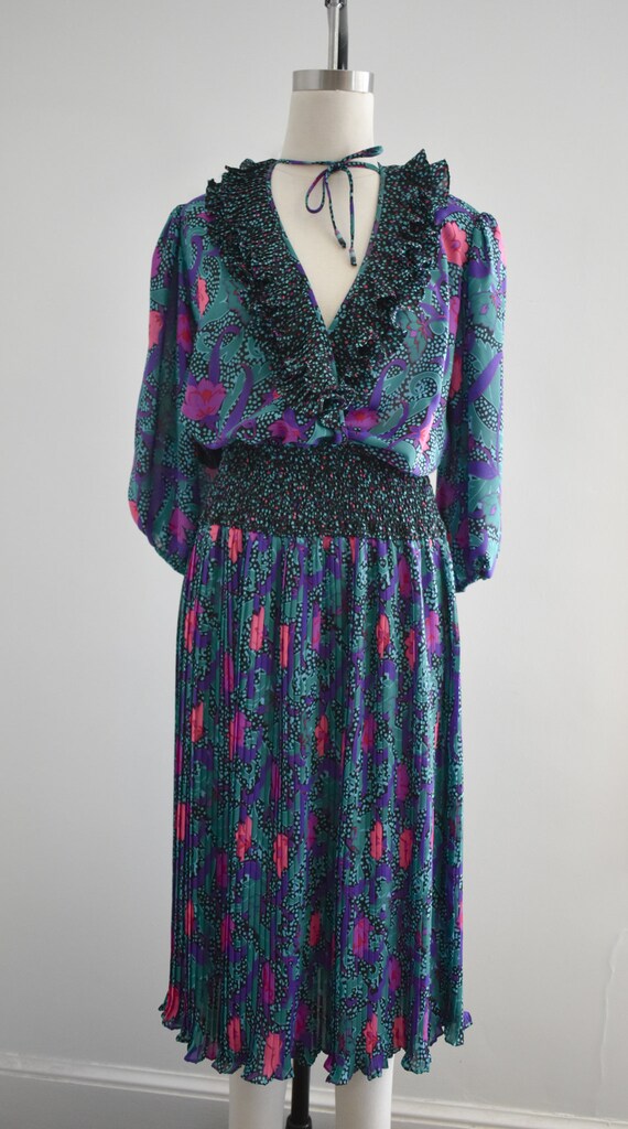 1980s Susan Freis Ruffled Midi Dress - image 3