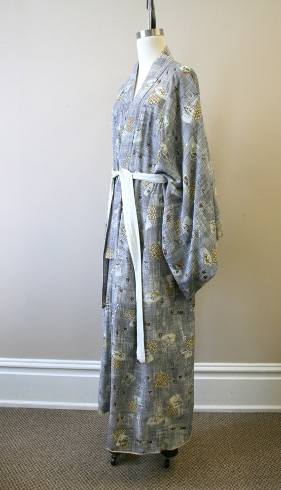 1940s/50s Gray Landscape Print Rayon Kimono - image 5